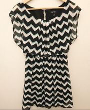 Love Reign Chevron Black Aqua Dress Small