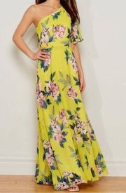 NWOT Eliza J Floral Print yellow One Shoulder Short Sleeve Gown size 4