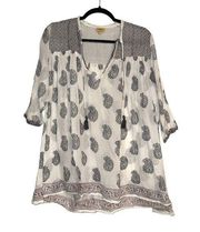 Roberta Roller Rabbit Paisley Print 3/4 Sleeve Gauzy Tunic Top SMALL