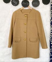 LA JOIE DE VIVRE ET LUCAS Japanese Tan Brown Brass Buttons Collarless Dress Coat