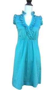 Max & Cloe Ruffle High Collar Dress Blue Green