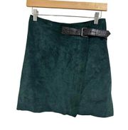 Reiss Chase suede mini wrap a-line skirt forest green size 4