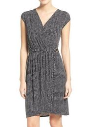 Michael Kors Women's Side Buckle Printed Faux Wrap Dress Black White Siz…