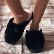 Black Teddy Fleeced Lined Slippers