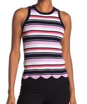 Laundry Striped Rib Knit Scalloped Tank Top