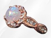 Boutique Elegant Inlaid Opal Fashion Rosy Golden Round Twisted Band Women's Ring Size 8