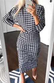 Houndstooth Jacquard Draped Ruched Midi Dress {Blogger Fav} Size M