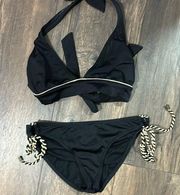 Billabong  Bikini Size Small Triangle Rope Side Tie Black Swimsuit Gold Hardwear