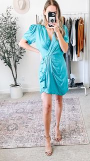 Satin Shiny Blue Ruched Ruffle Mini Dress