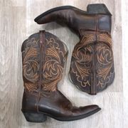 Ariat  Snip Toe Brown Leather Cowgirl Boots Scallop