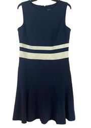 LAUREN Ralph Lauren Navy with Cream Stripes Flare Bottom Shift Dress Size 10