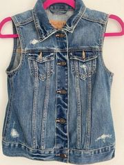 Hollister Womens Trucker Jean Vest Blue Button Distressed