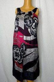 Ted Baker London Floral Abstract Silk Mini Dress 2 Mod Print Striped Black Pink