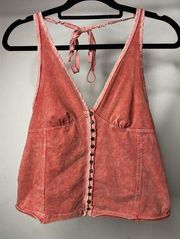 We The Free People Women's Small Washed Pink Y2K Button Up Tank Top Crop Boho