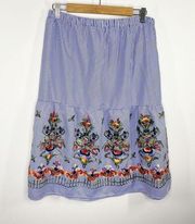 Magic Blue Striped Floral Embroidered Skirt Women's Size X-Large XL NWT