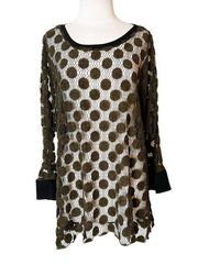 IC Connie K Green Black Woven Lace Polka-Dot Op-Art Tunic Top sz XL