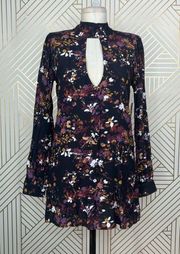 Flynn Skye Leah Mini Dress Black Purple Floral Print Size XS