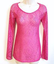 ⭐️3/$30 🆕 Mudd pink floral lace long sleeve blouse top