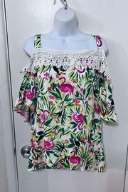 HAILEY LYN OFF TGE SHOULDER FLAMINGO TOP SIZE 1XL