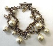 White House Black Market silver tone double strand faux pearl bracelet