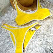 New Women’s Top Shop Yellow White Contrast Trim Crop 2 Piece Bikini Set