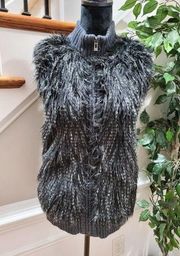 Romeo & Juliet Women Black Faux Fur Sleeveless Full Zip Casual Vest Size S