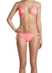 Lemlem Two-Piece Lena String Triangle Top and Bottom Bikini Coral S Small NWT