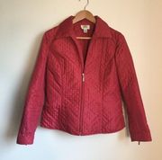 Talbots Dots Quilted‎ Puff Full Zip Front Red Jacket Womens Size 10 Lightweight