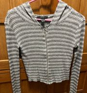 Black and Gray Striped Zipper Sweater Top