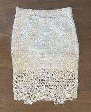 j.o.a. white crochet sheer knee length skirt