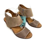 Toms Majorca Block Heel Suede Taupe Sandals Size 11