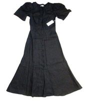 NWT Reformation Newbury in Black Linen Puff Sleeve Midi Shirt Dress 2 $218