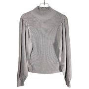 Prologue Mock Neck Knitted Sweater with Puffed Balloon Sleeves in Gray