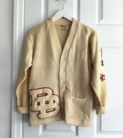 Puritan Vintage Natch Pure Wool Beige V Neck Varsity Letterman Football Cardigan