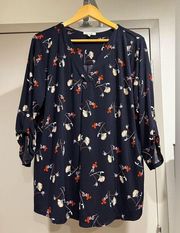 Stitch Fix Beacon 3/4 Rolled Sleeve Navy Blue and Floral Top Women’s Size 2X