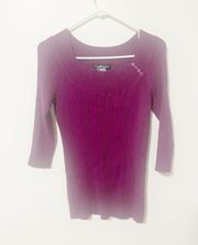 Purple Off the Shoulder Button Accent Ribbed Sweater