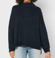 TopShop Mock Neck Sweater Navy Blue Ribbed Knit 12