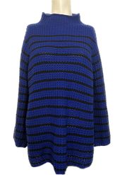 Oversized High Neck Knit Sweater Blue & Black Striped Mod Style x s