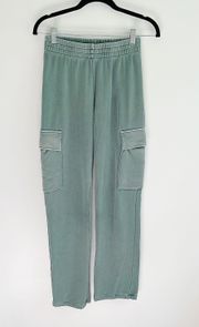 Muted Green High Waisted Cargo Straight Leg Sweatpants