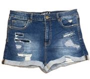 Design Lab Distressed Denim Shorts Cuffed Dark Wash EUC Size 31