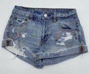 American Eagle  Size 00 Hi Rise Ripped Cut-Offs Denim Jean Shorts