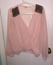 Pink Long Sleeve Blouse Size S