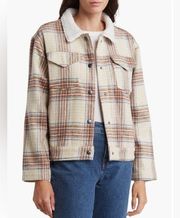 Vigoss Plaid Faux Shearling Collar Crop Trucker Jacket Size M