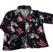 Flora Nikrooz Shirt Womens X-Large Black Pink Floral Print Pajama Top Button Up