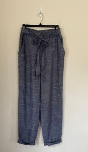 linen pants navy blue dye belted cuffed pockets women’s size medium