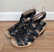 Dansko Cecily Black Full Grain Leather Wedge Sandals