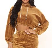 Caramel Suede Cropped Hoodie