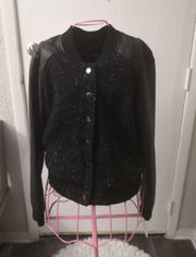 Black Wool Moto Jacket Faux Leather