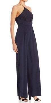 ZIMMERMANN Silk Lace Halter French Navy Pleated Sleeveless Jumpsuit NEW 1/ US6