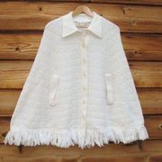 Vintage 60s Off White Ivory Sweater Poncho Cape S M L